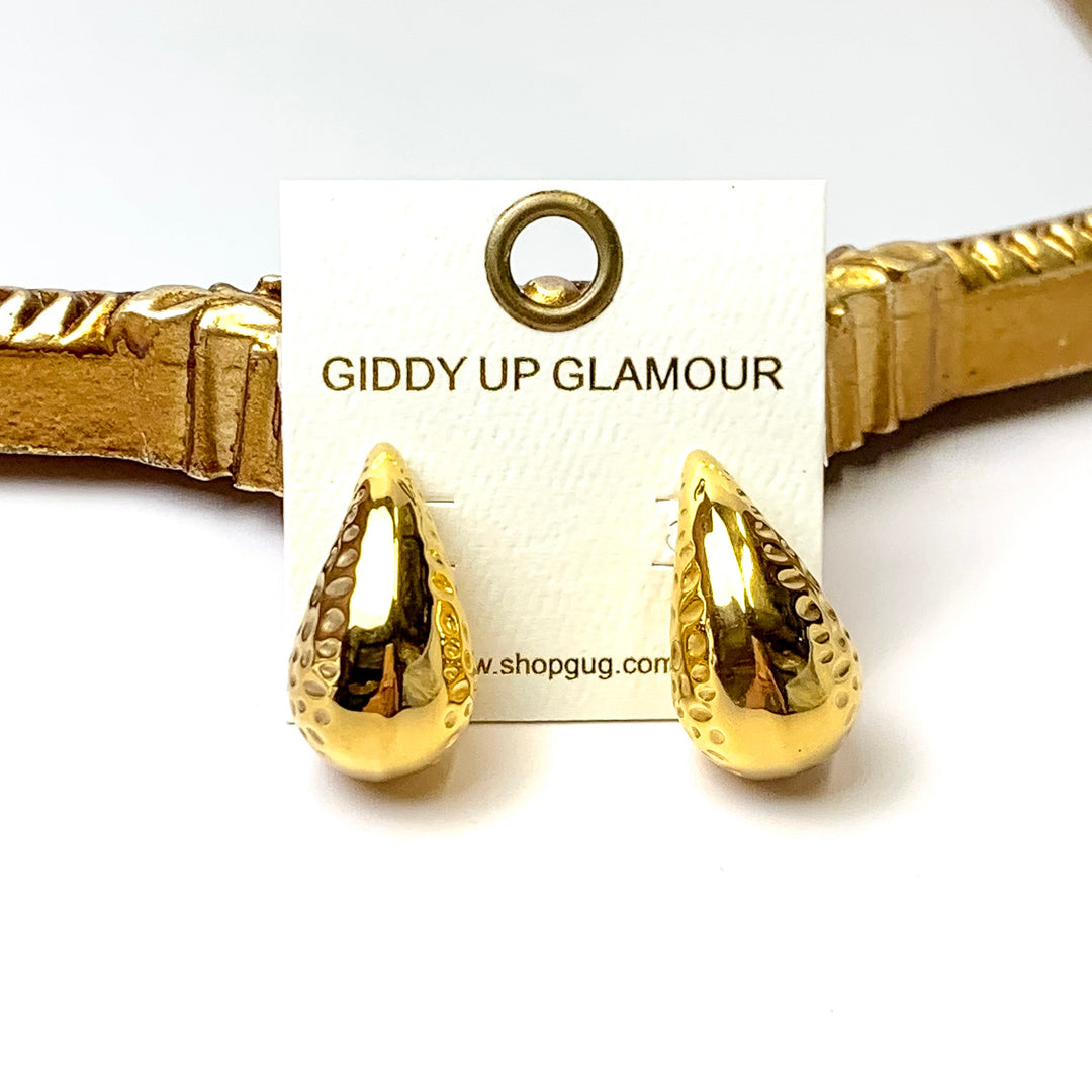 Bracha | Romy Hammered Drop Stud Earrings in Gold Tone - Giddy Up Glamour Boutique