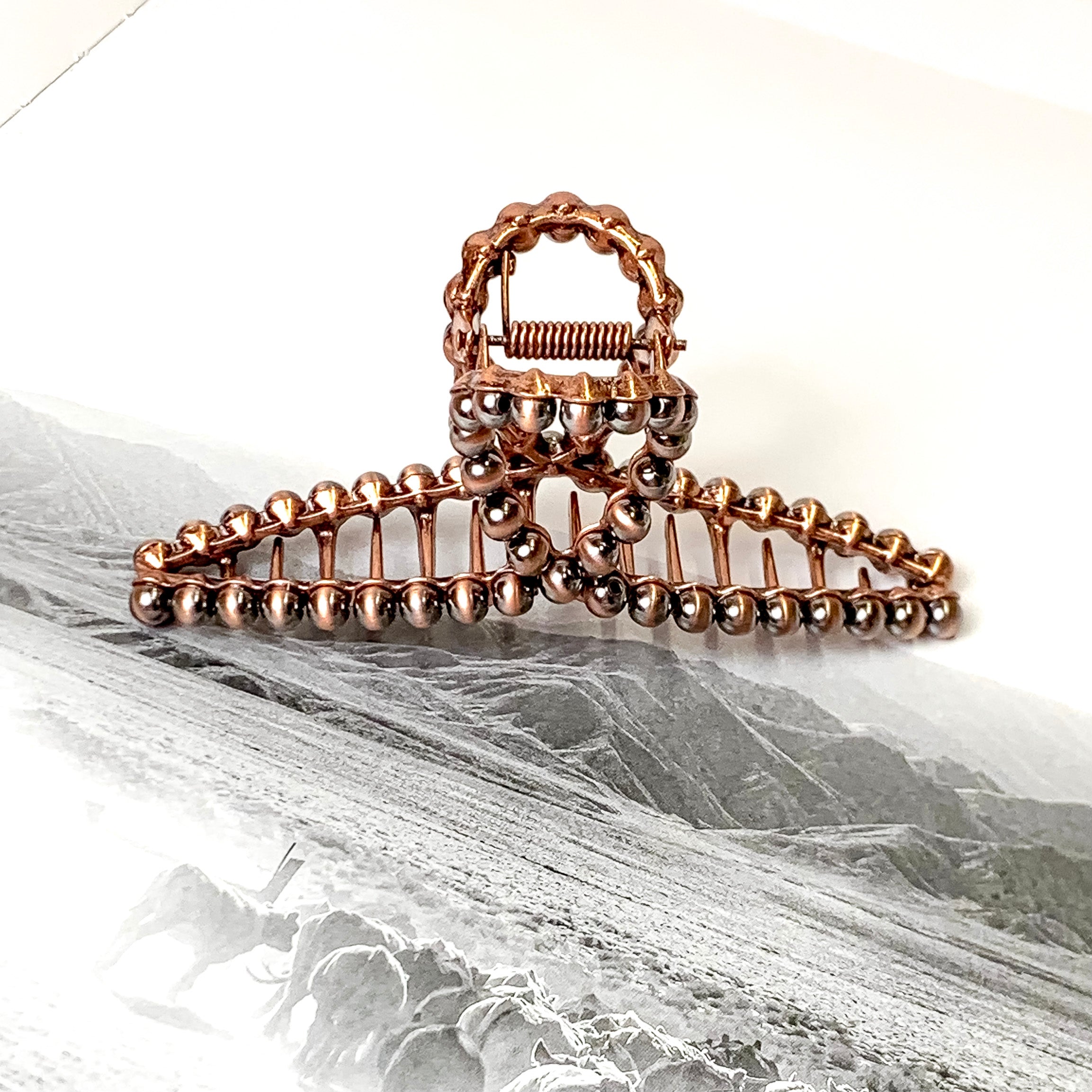 Navajo Pearl Embellished Loop Banana Hair Clip in Copper Tone - Giddy Up Glamour Boutique