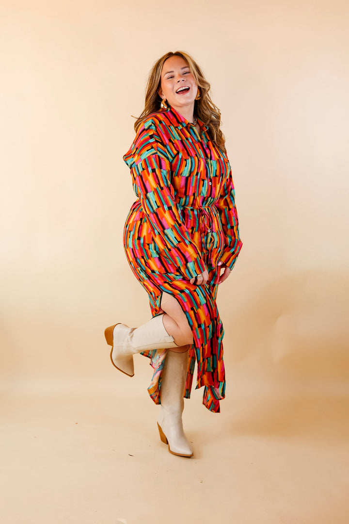 Play It Again Button Up Watercolor Maxi Dress With Embroidered Back - Giddy Up Glamour Boutique