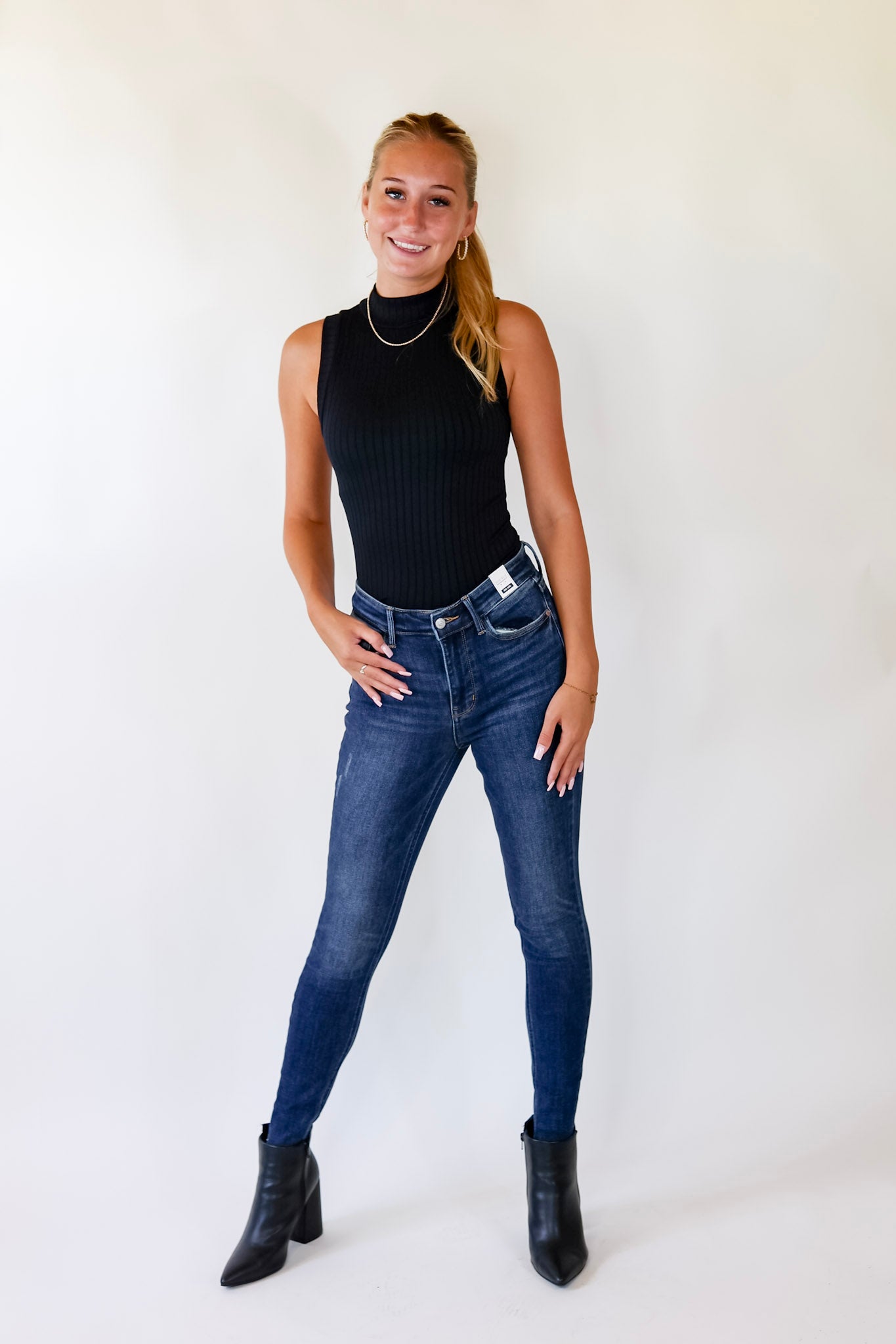 Judy Blue | Keep Interest Vintage Raw Hem Skinny Jeans in Dark Wash - Giddy Up Glamour Boutique