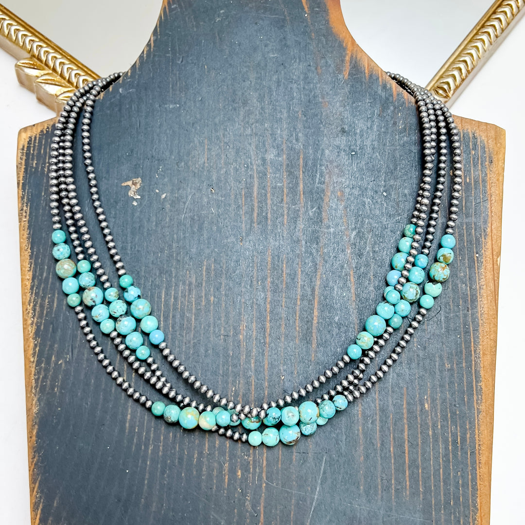 18" Cloud Mountain Turquoise and Navajo Pearl Hand Strung Necklace