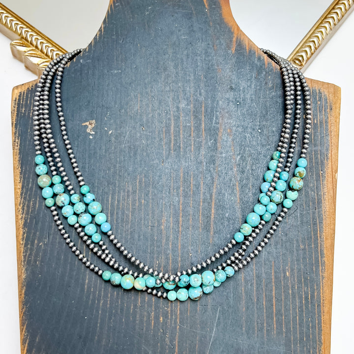 18" Cloud Mountain Turquoise and Navajo Pearl Hand Strung Necklace