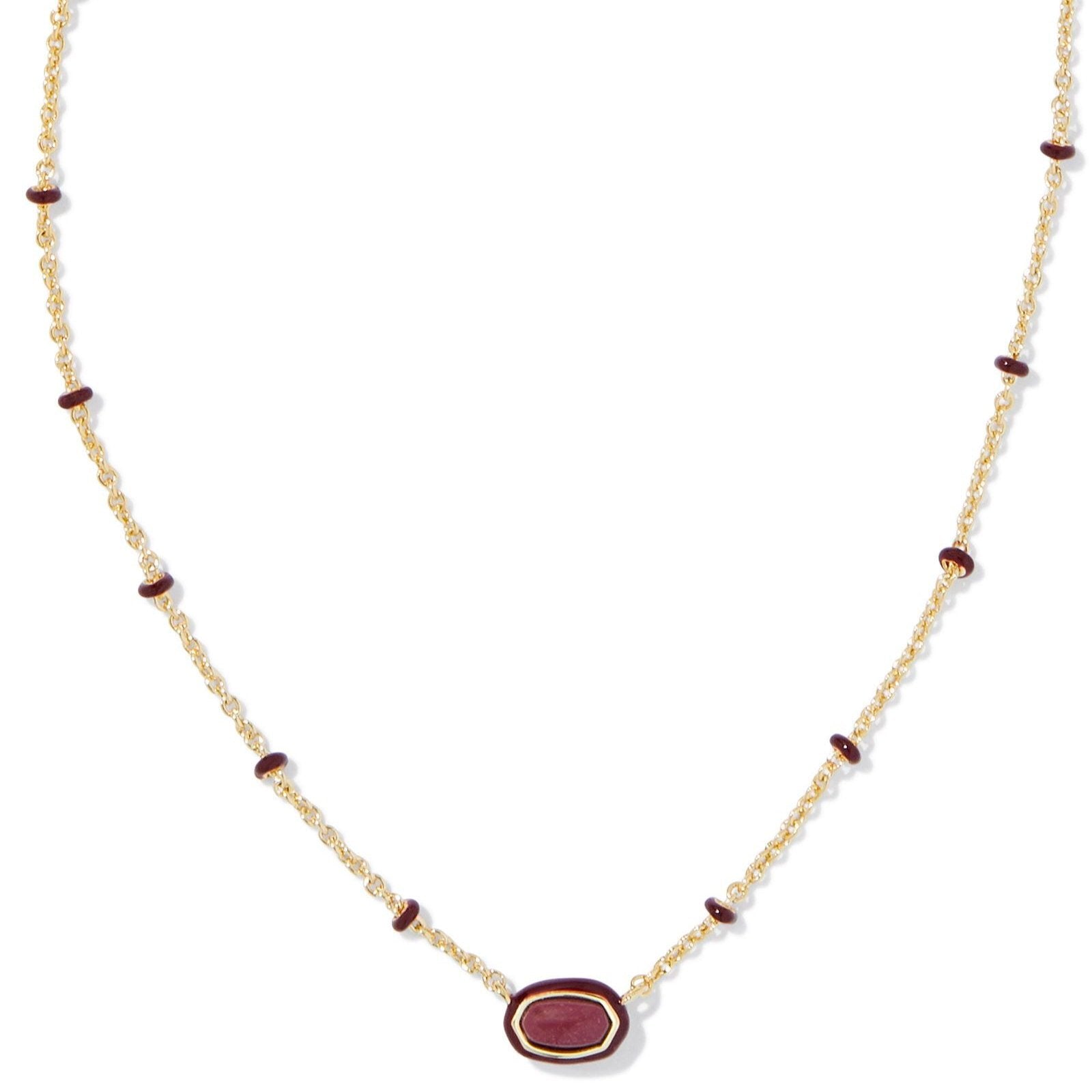 Kendra Scott | Mini Elisa Gold Enamel Frame Short Pendant Necklace in Maroon Magnesite