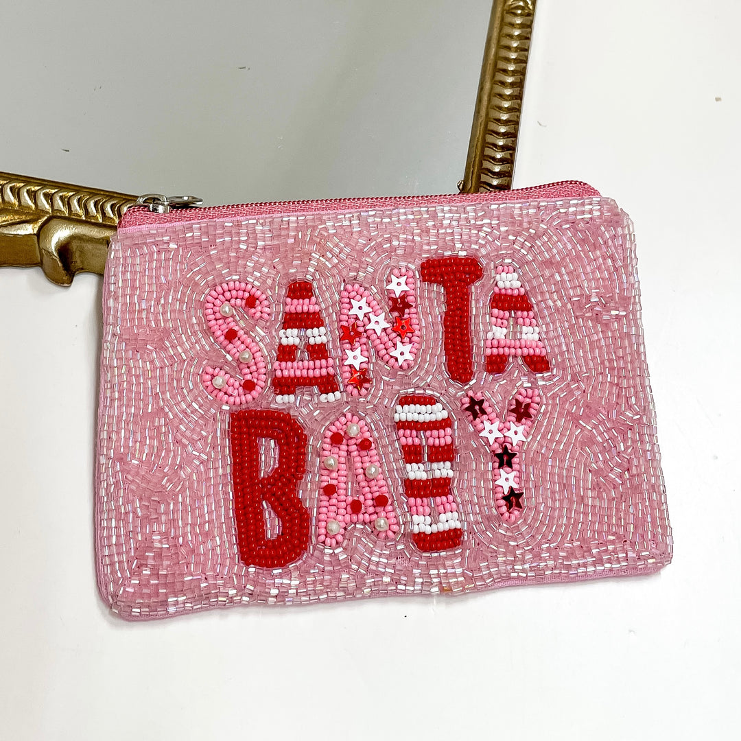 SANTA BABY Beaded Coin Purse in Light Pink