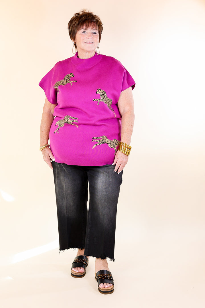 Upscale Charm Cheetah Print Sweater Top in Magenta Purple