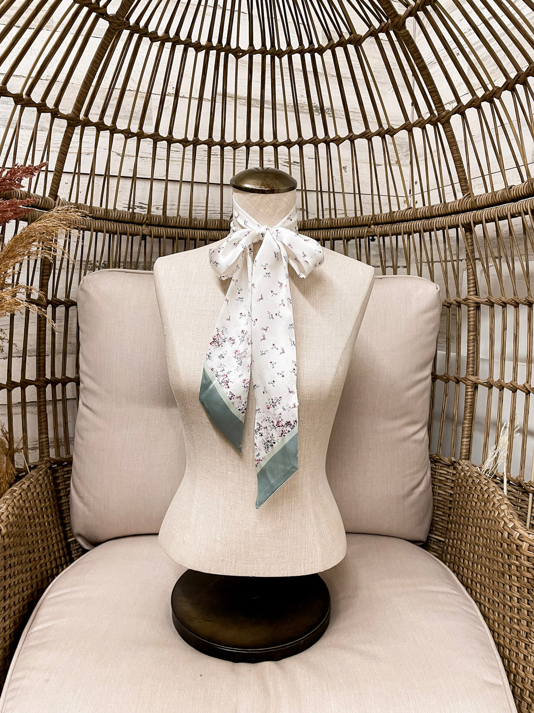 Wyoming Traders | Garden Charmeuse Floral Print Silk Twilly Scarf in White