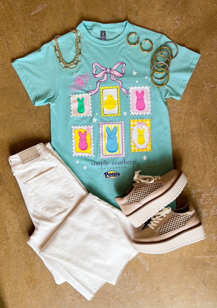 Simply Southern | First Class Cute Peeps Postage Stamp Graphic Tee in Mint Blue