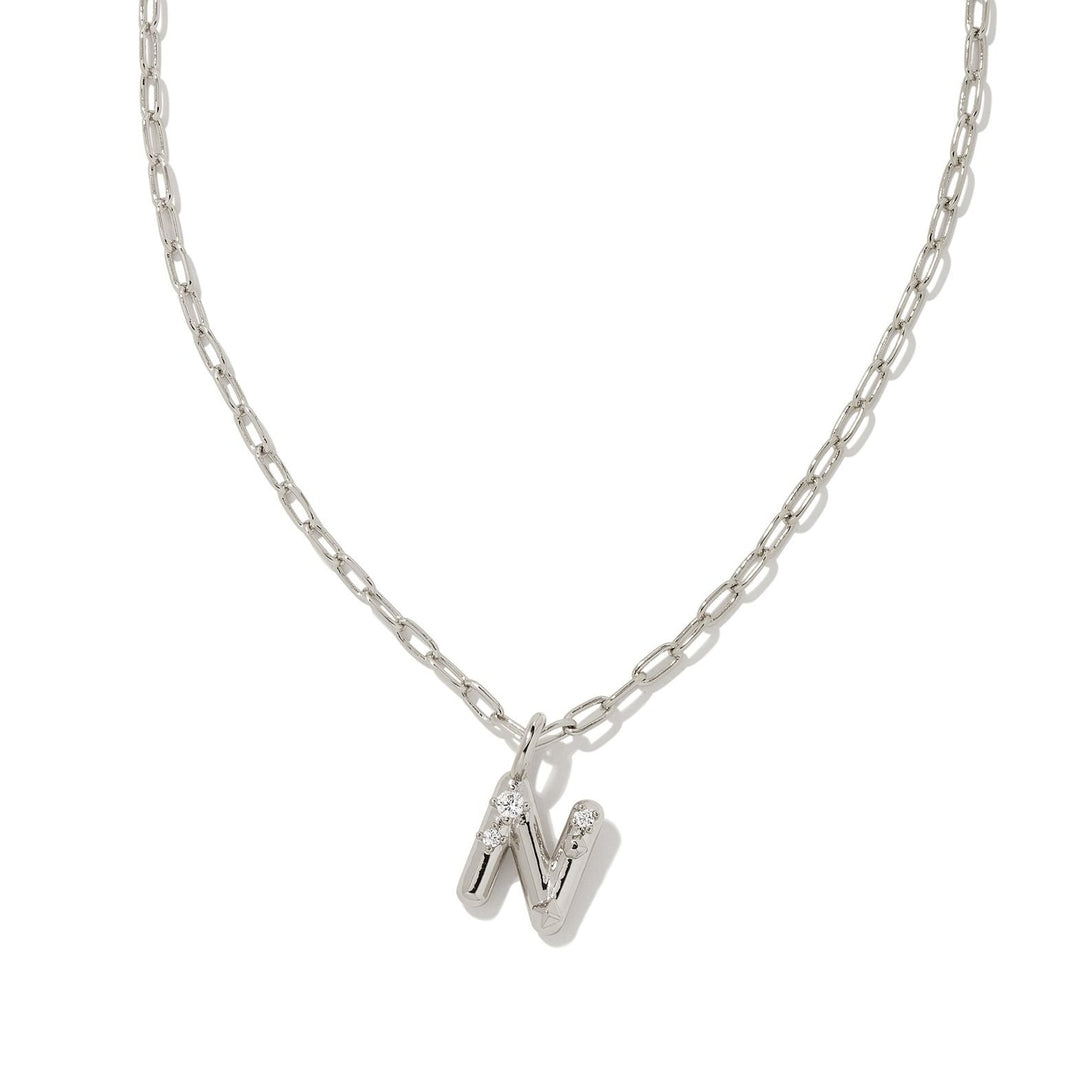 Kendra Scott | Crystal Letter Silver Short Pendant Necklace in White Crystal - Giddy Up Glamour Boutique