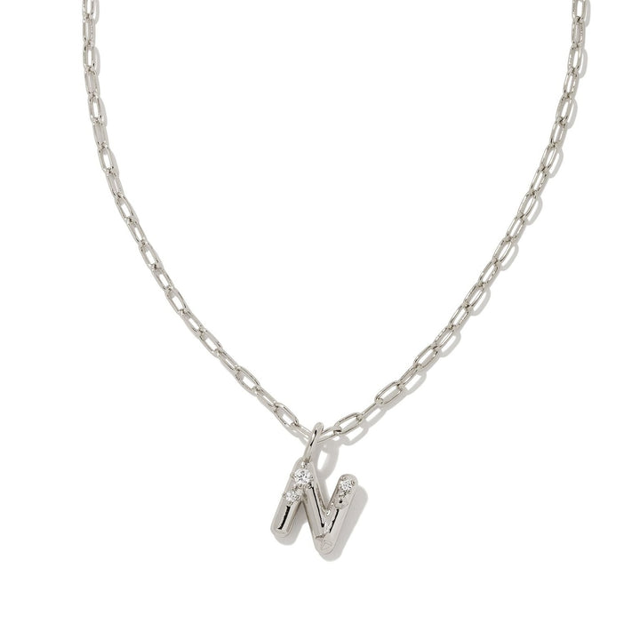 Kendra Scott | Crystal Letter Silver Short Pendant Necklace in White Crystal - Giddy Up Glamour Boutique