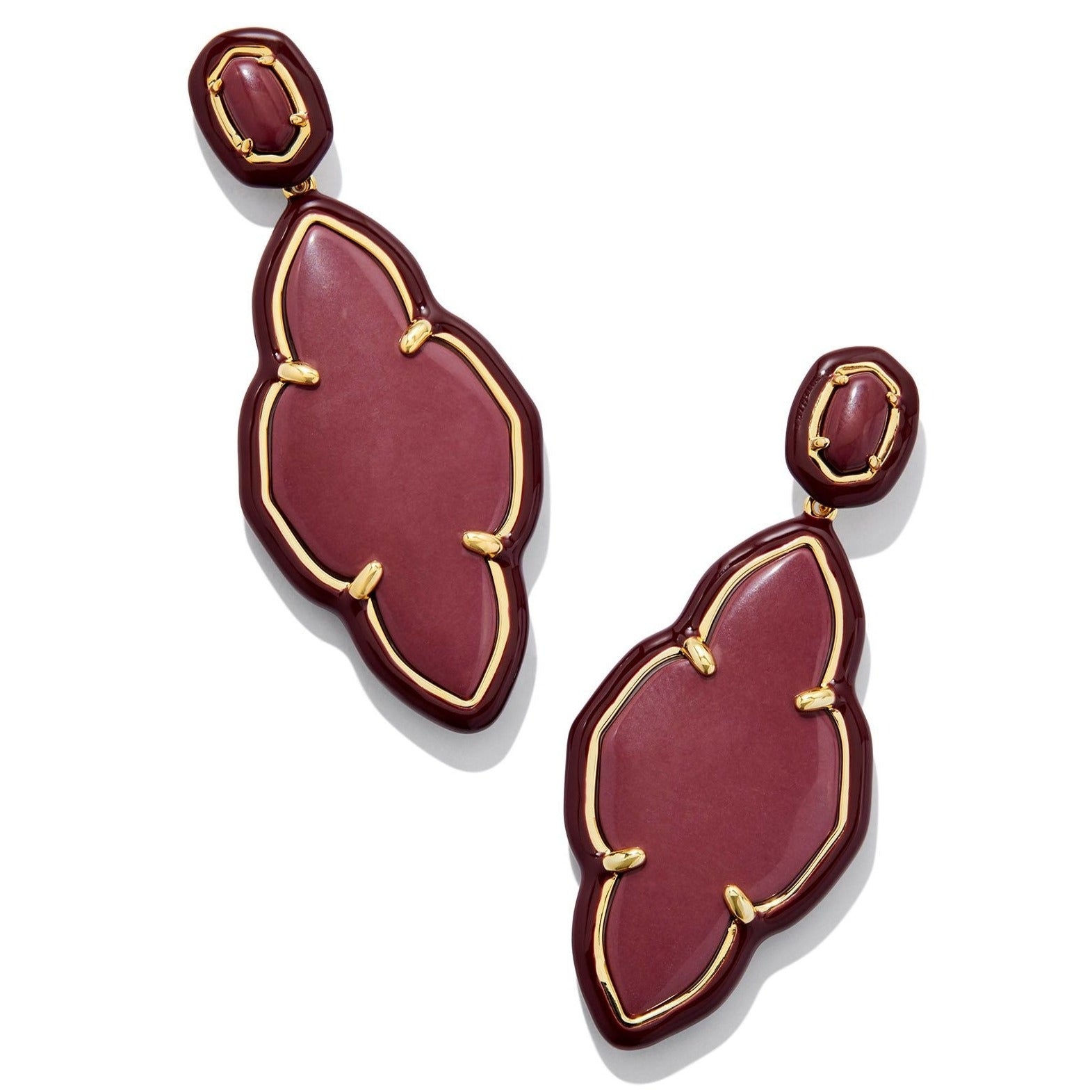 Kendra Scott | Abbie Gold Enamel Frame Statement Earrings in Maroon Magnesite