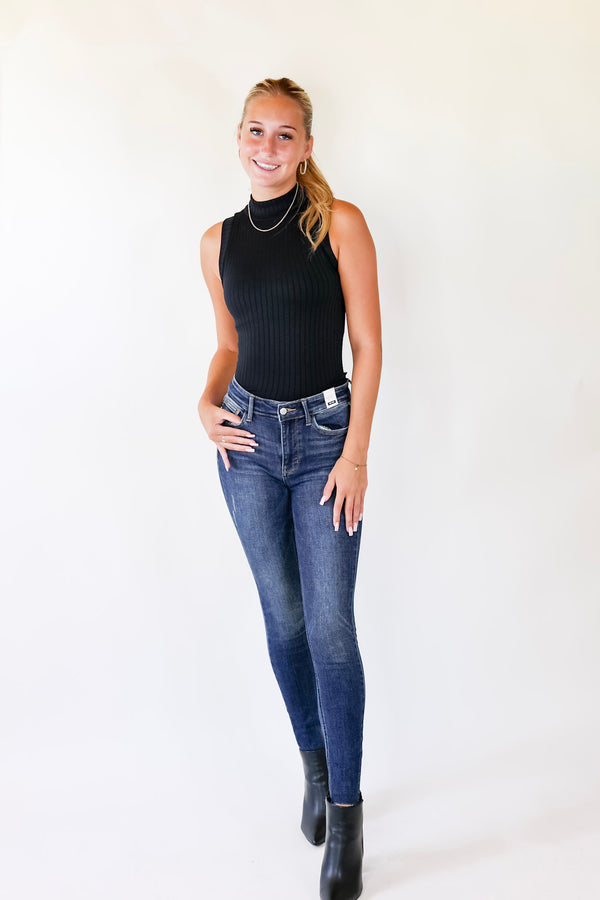 Judy Blue | Keep Interest Vintage Raw Hem Skinny Jeans in Dark Wash