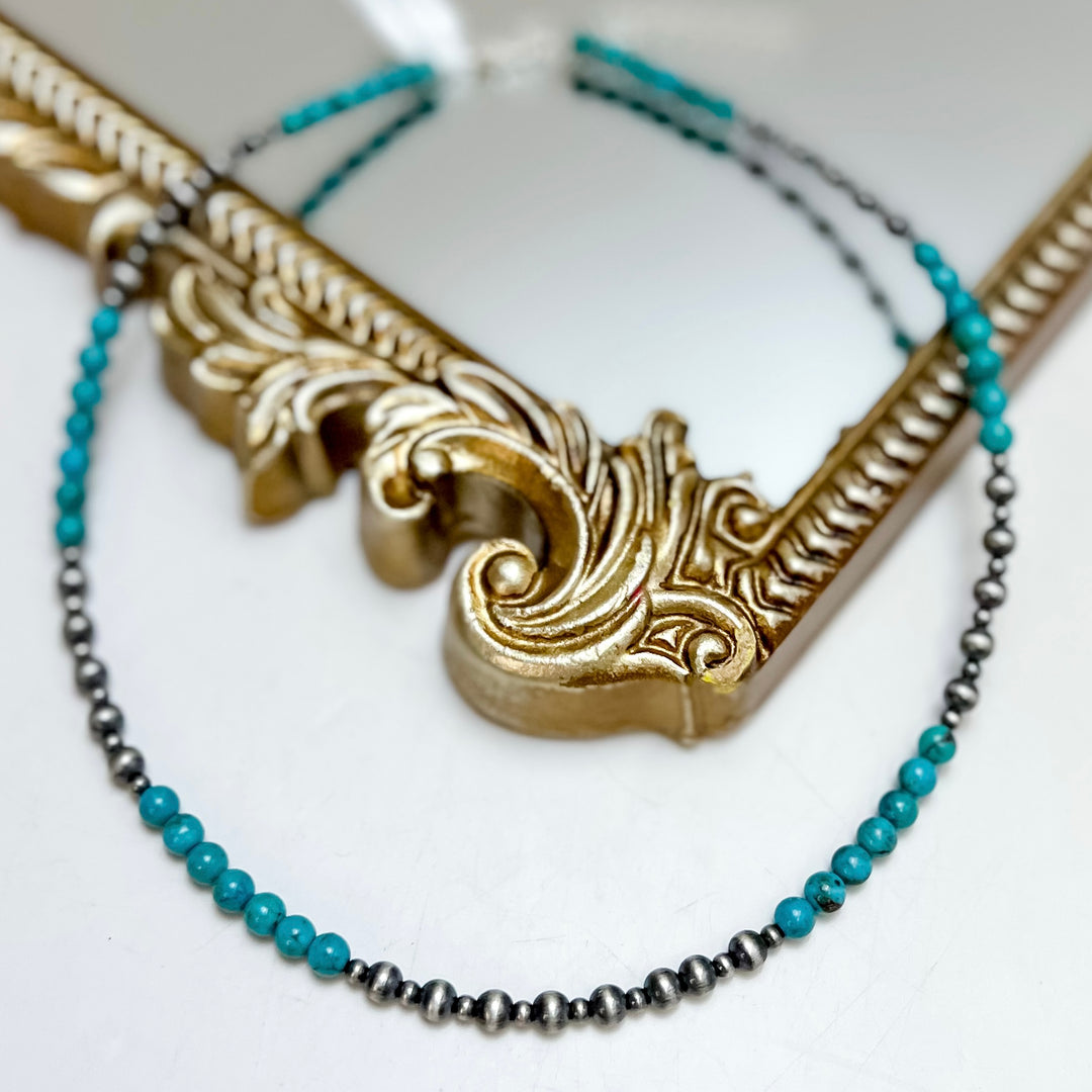 16" Red Skin Turquoise and Navajo Pearl Hand Strung Necklace