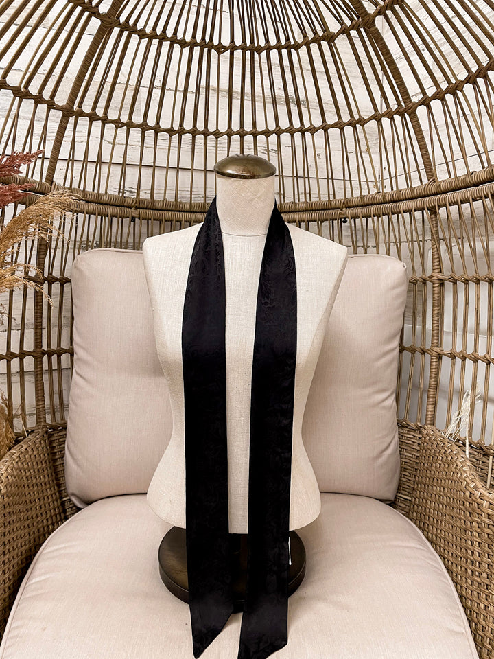 Wyoming Traders | Jacquard Print Silk Twilly Scarf in Black