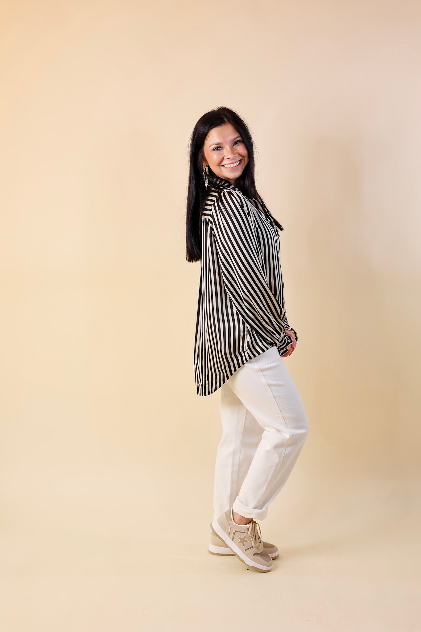 Back To Classic Long Sleeve Striped Top in Black - Giddy Up Glamour Boutique