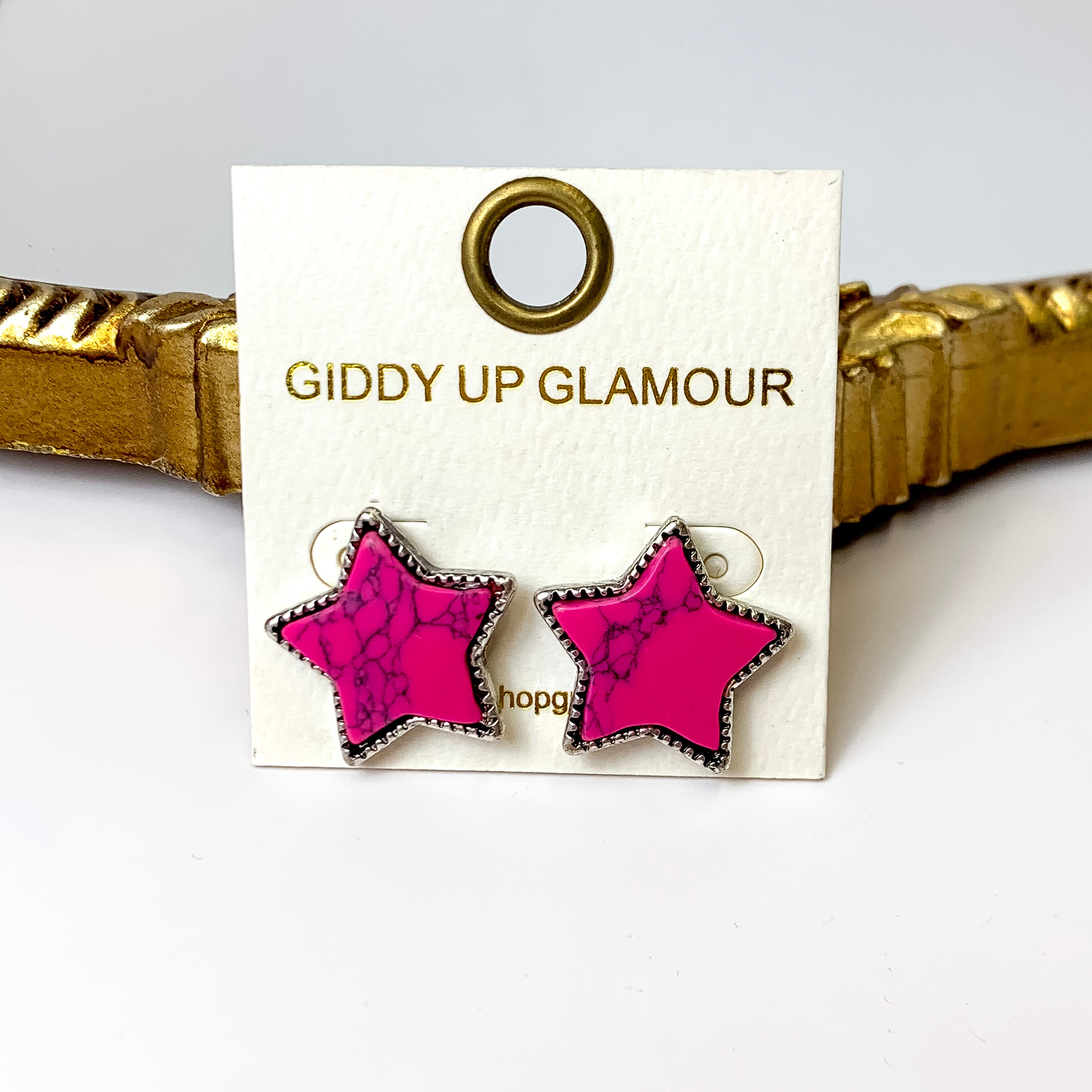 Western Star Faux Stone Post Earrings in Fuchsia Pink - Giddy Up Glamour Boutique