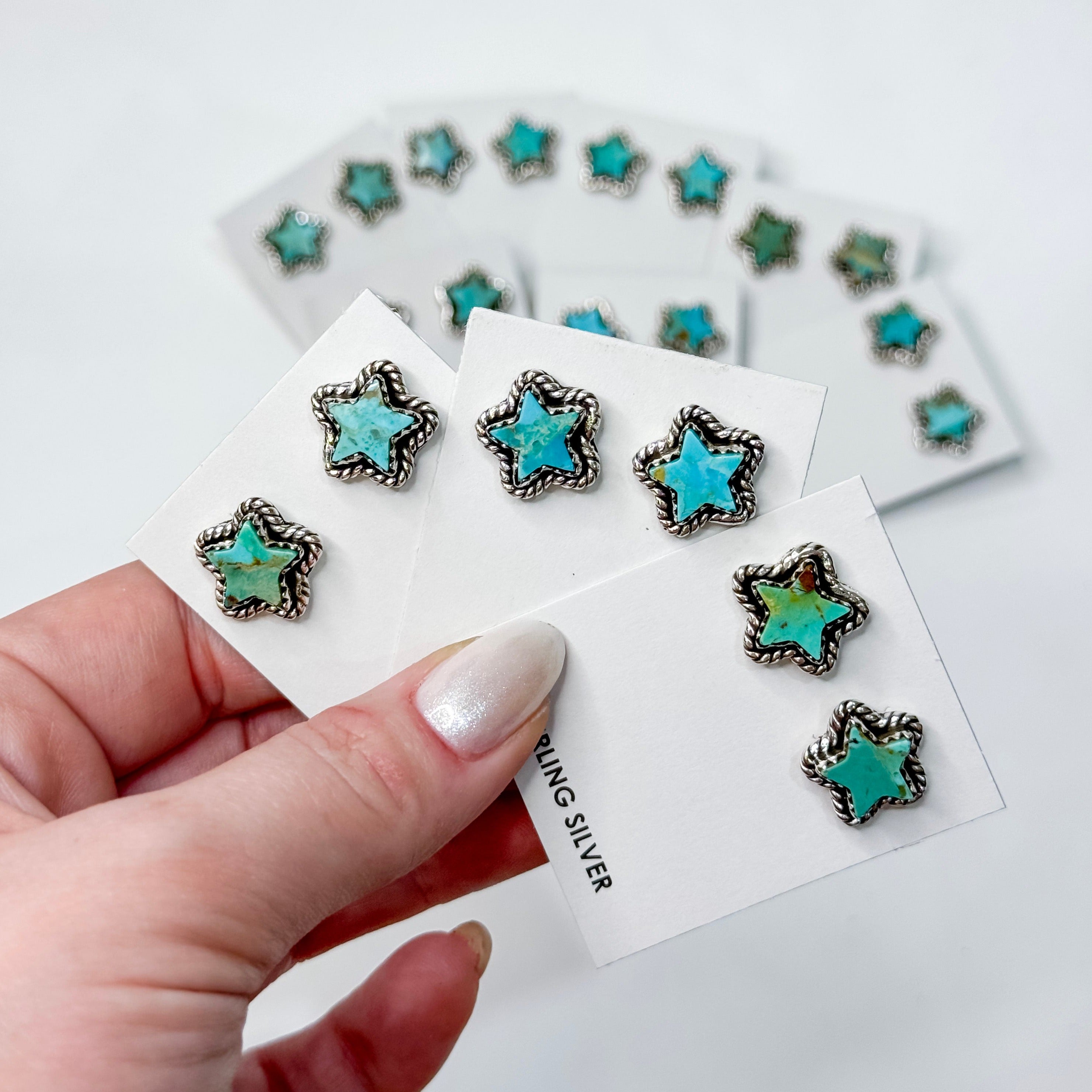 Hada Collection | Handmade Sterling Silver Star Shaped Stud Earrings with Kingman Turquoise Stones