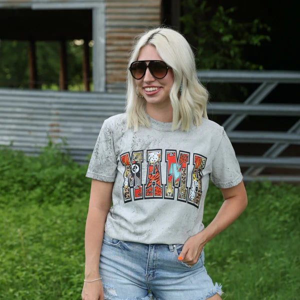 Online Exclusive | 8 Ball Mama DIstressed Graphic on Short Sleeve Comfort Color Tee in Grey