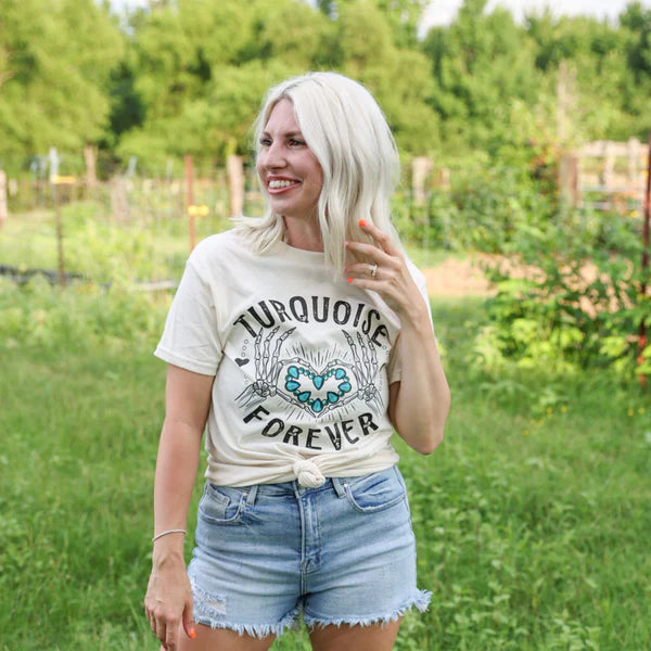 Online Exclusive | Turquoise Forever Graphic on Short Sleeve Tee in Natural Cream