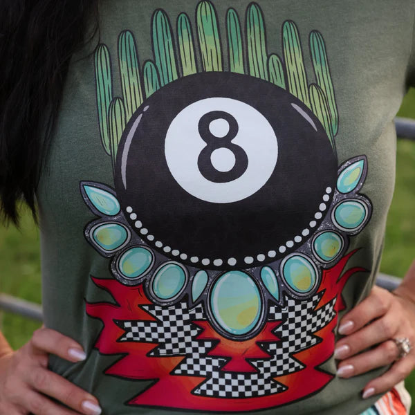 Online Exclusive | 8 Ball Cactus Graphic on Short Sleeve Comfort Color Tee in Moss Green