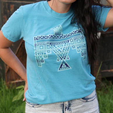 Online Exclusive | Blue Aztec Thunderbird Graphic on Short Sleeve Comfort Color Tee in Sapphire Blue