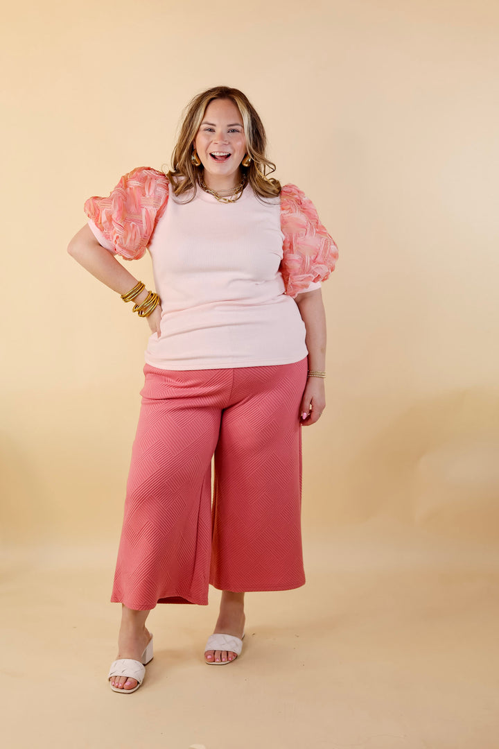 Spring Girls Multi-Color Geometric Stripe Tulle Balloon Sleeve Top in Pink - Giddy Up Glamour Boutique