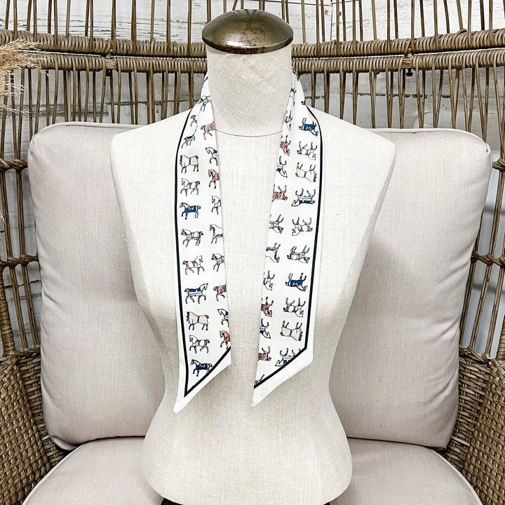 High Society Horse Classic Equestrian Twilly Scarf in Ivory and Black
