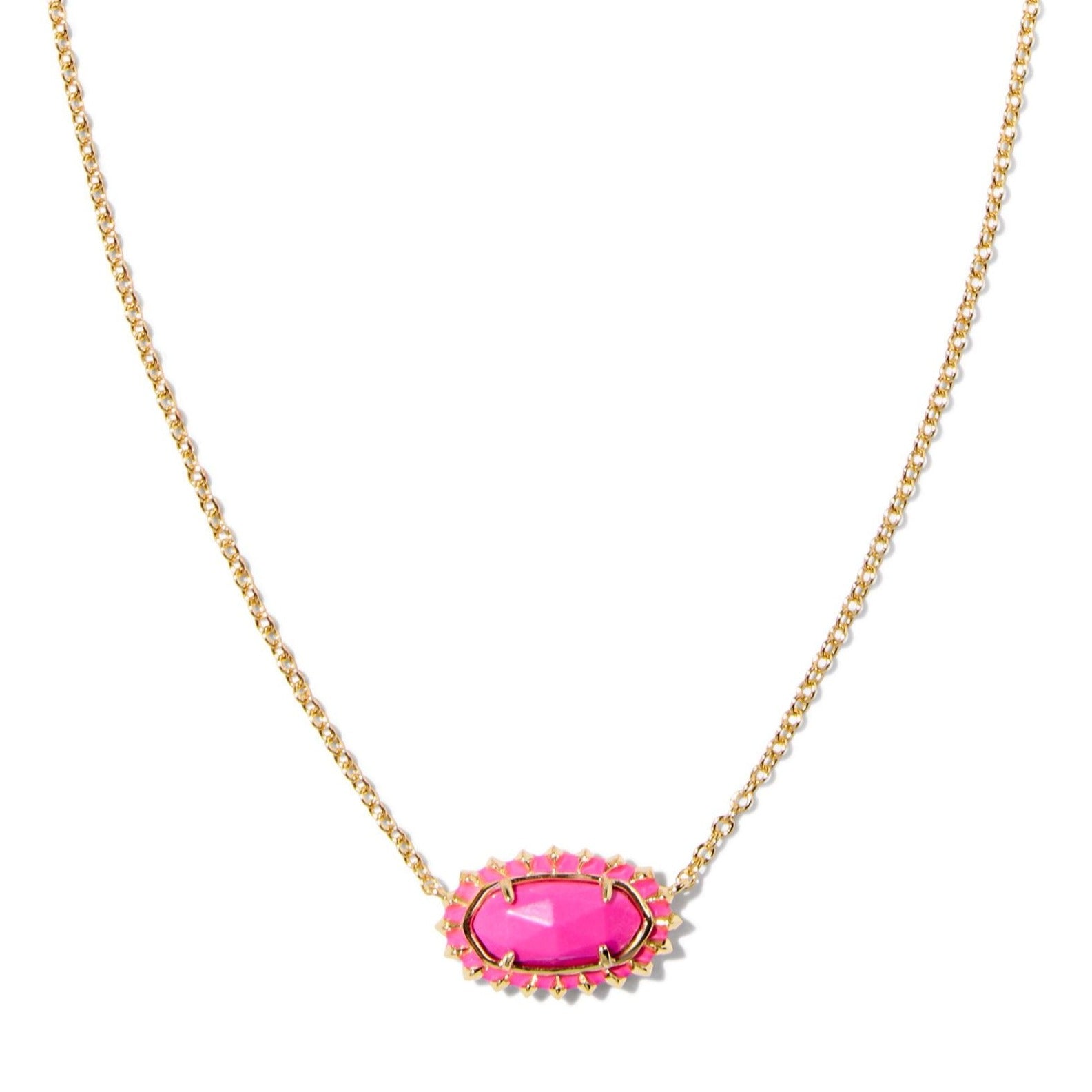 Kendra Scott | Elisa Gold Color Burst Frame Short Pendant Necklace in Neon Pink Magnesite