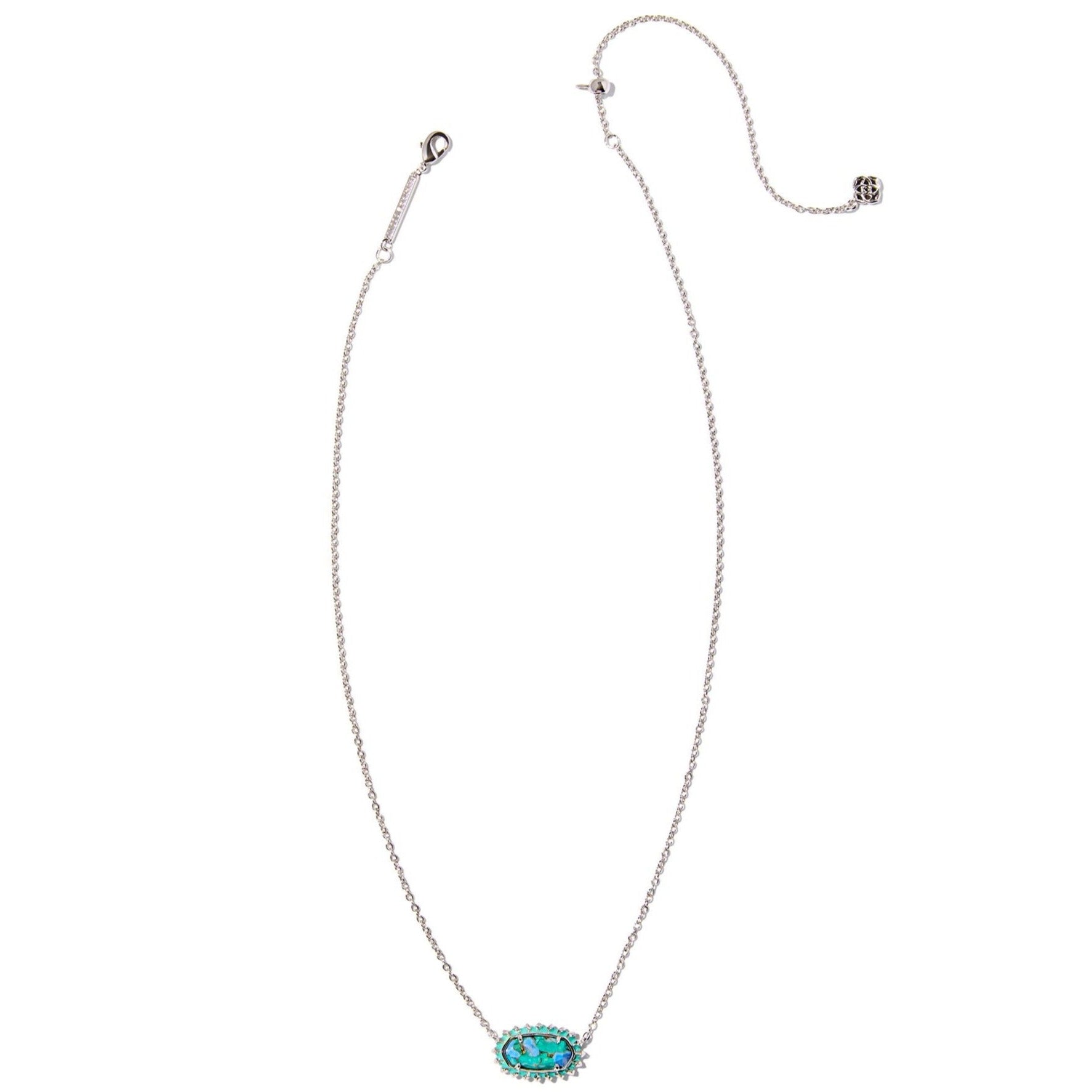 Kendra Scott | Elisa Silver Color Burst Frame Short Pendant Necklace in Bronze Veined Aqua Magnesite