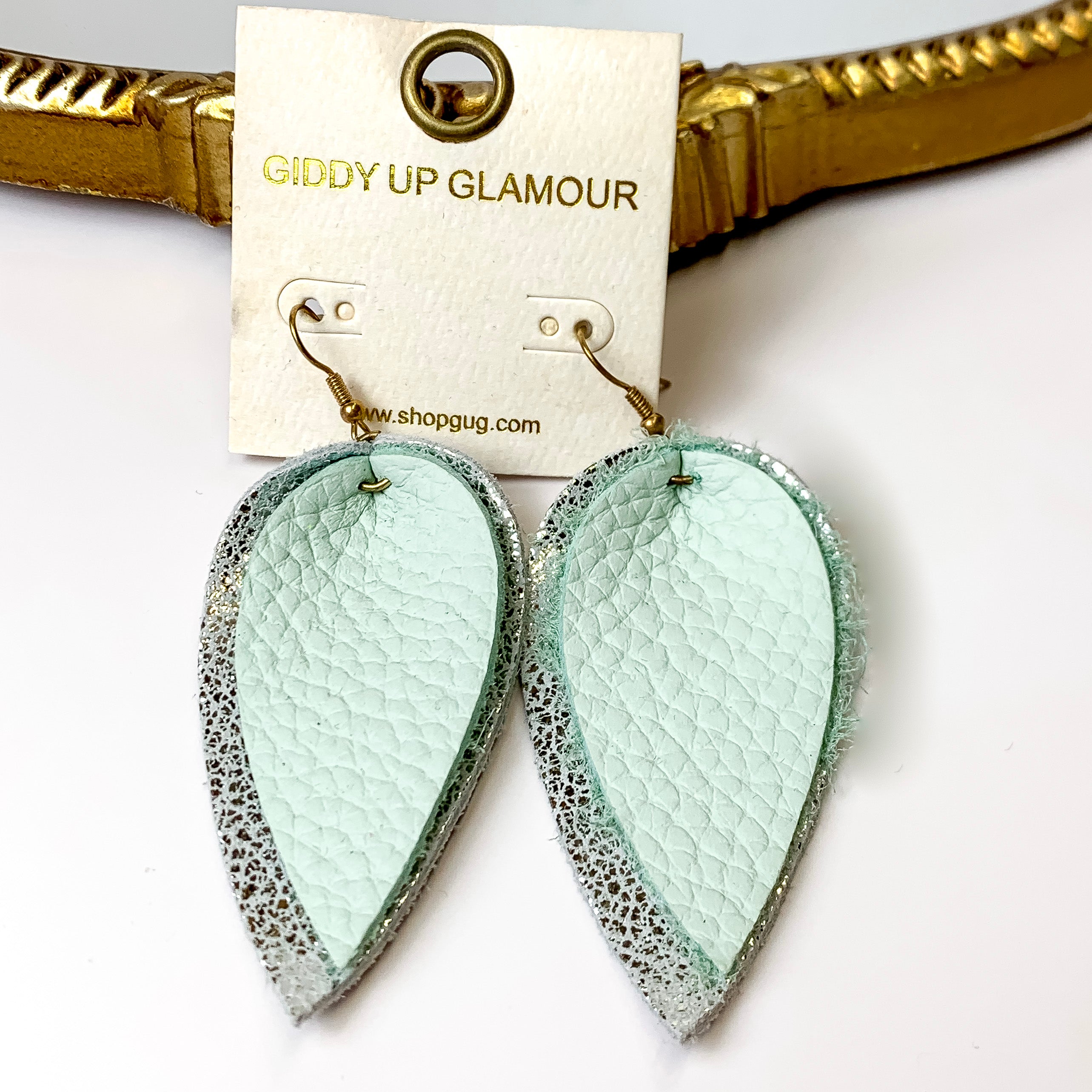 Two-Toned Light As a Feather Faux Leather Earrings in Mint Green - Giddy Up Glamour Boutique