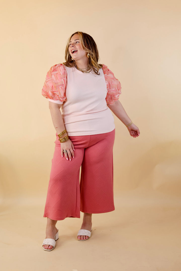 Spring Girls Multi-Color Geometric Stripe Tulle Balloon Sleeve Top in Pink - Giddy Up Glamour Boutique