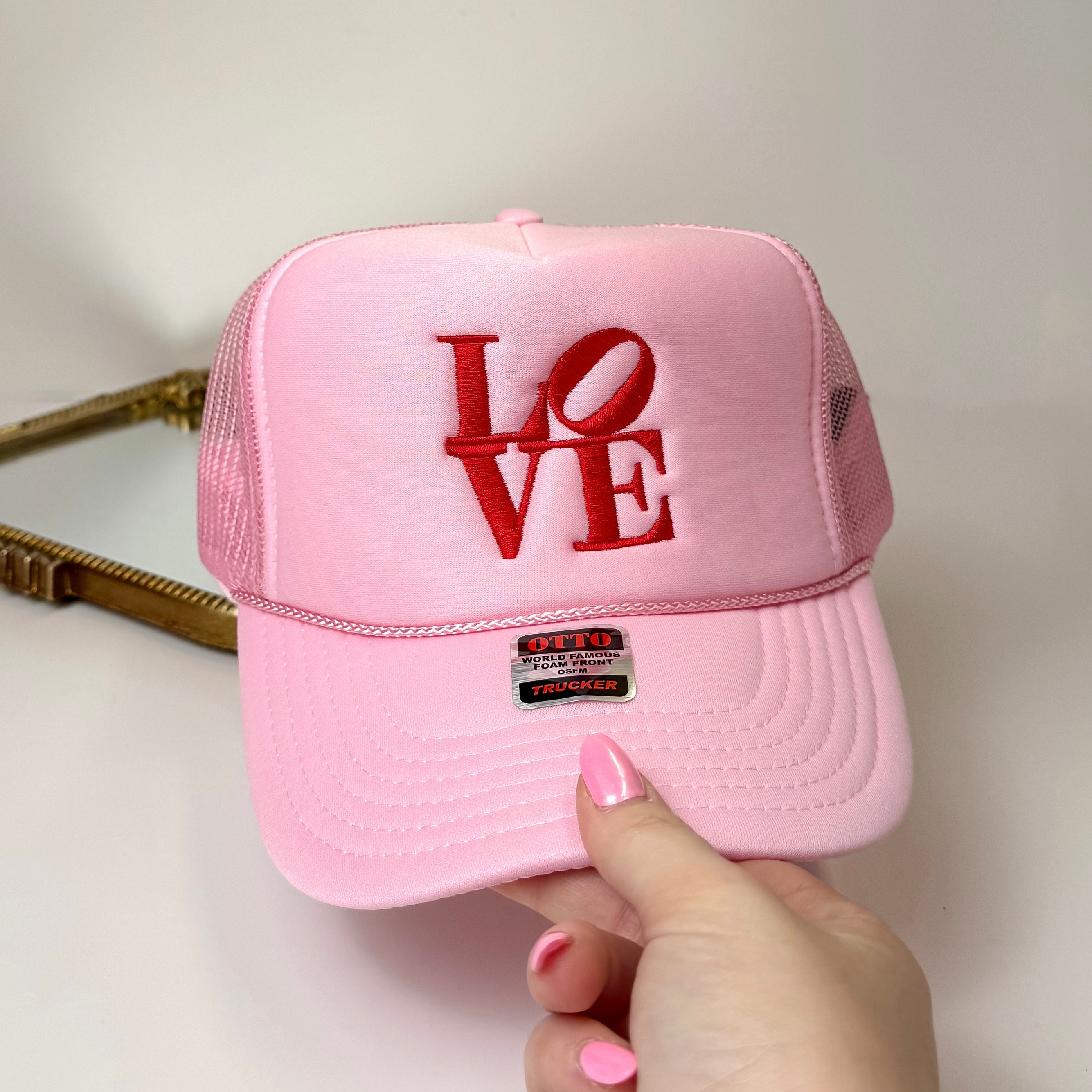 LOVE Foam Trucker Hat in Light Pink - Giddy Up Glamour Boutique