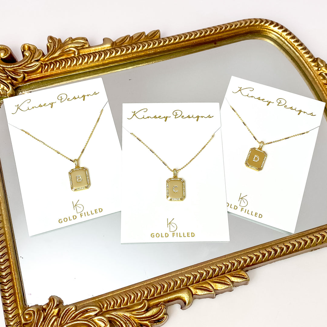 Kinsey Designs | Initial Tile Chain Necklace with CZ Crystals - Giddy Up Glamour Boutique