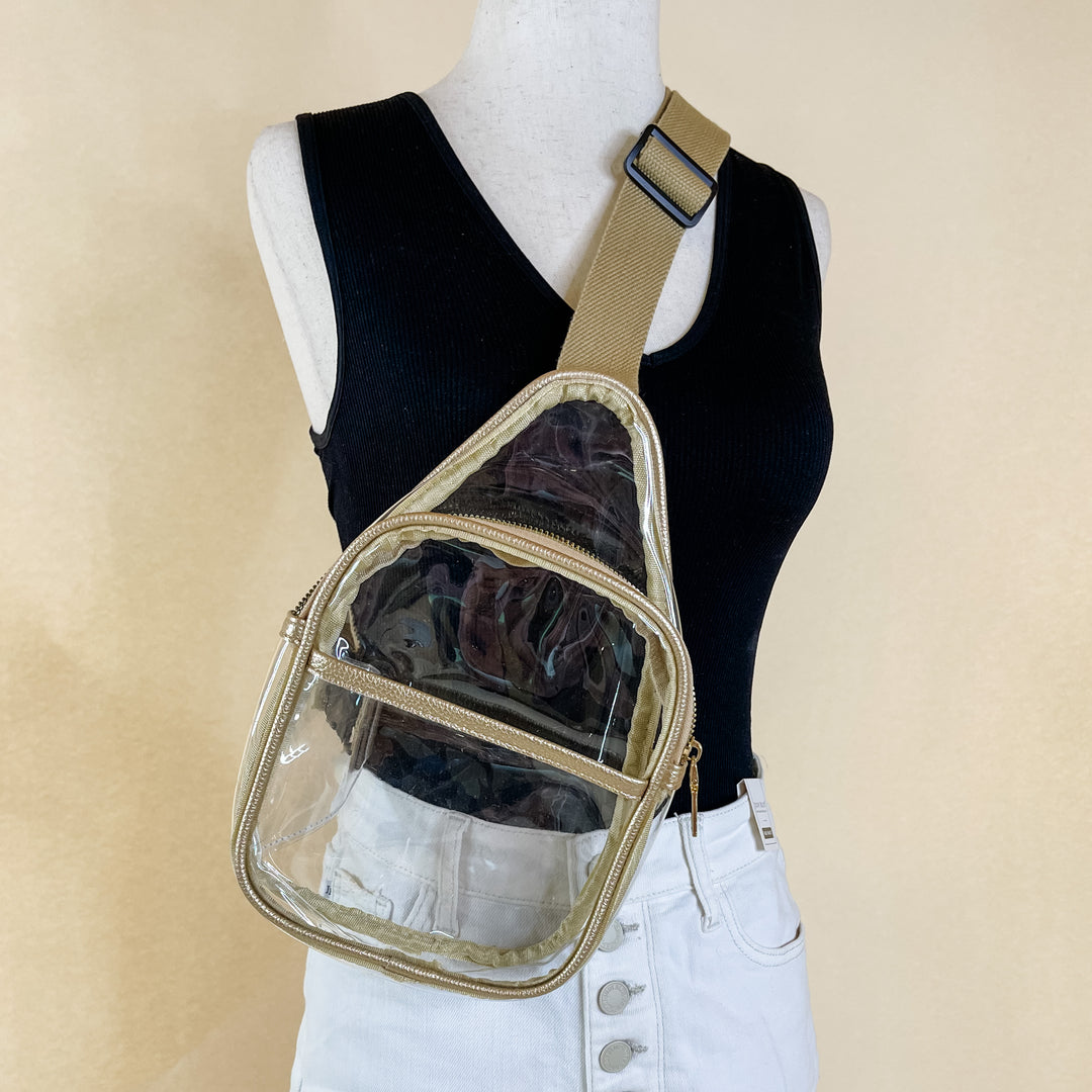 clear leather backpack Clear Sling Backpack with a Gold Outline – Giddy Up Glamour Boutique