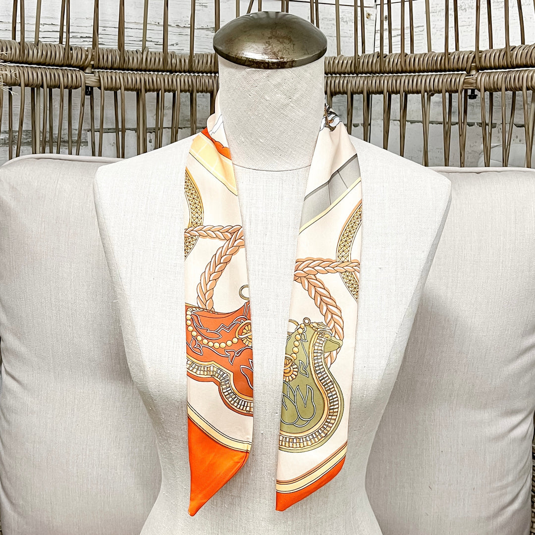 Golden Reigns Equestrian Twilly Scarf in Ivory and Orange