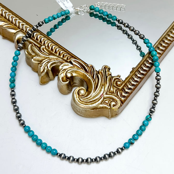 16" Red Skin Turquoise and Navajo Pearl Hand Strung Necklace