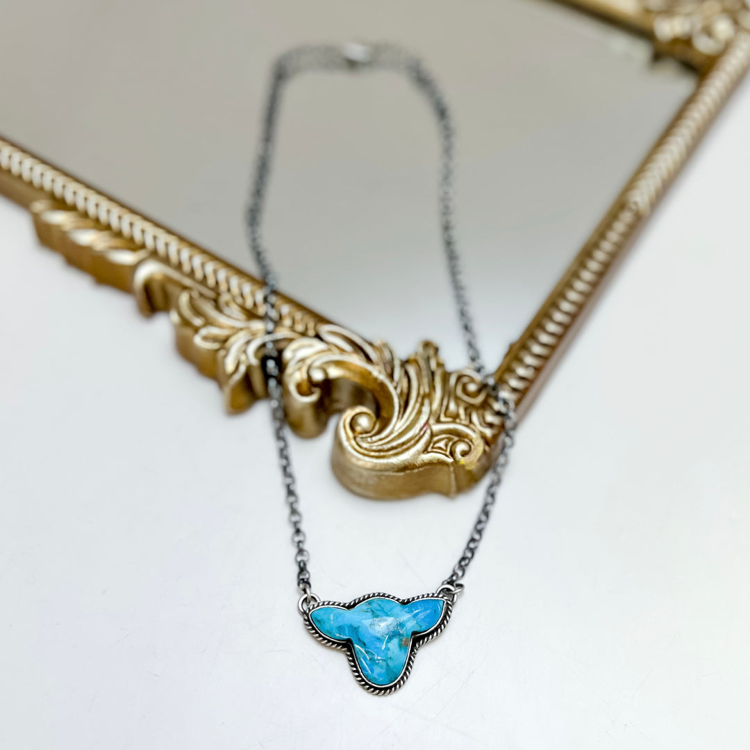 Leroy James | Handmade Navajo Sterling Silver Cow Head Necklace with Turquoise Stone