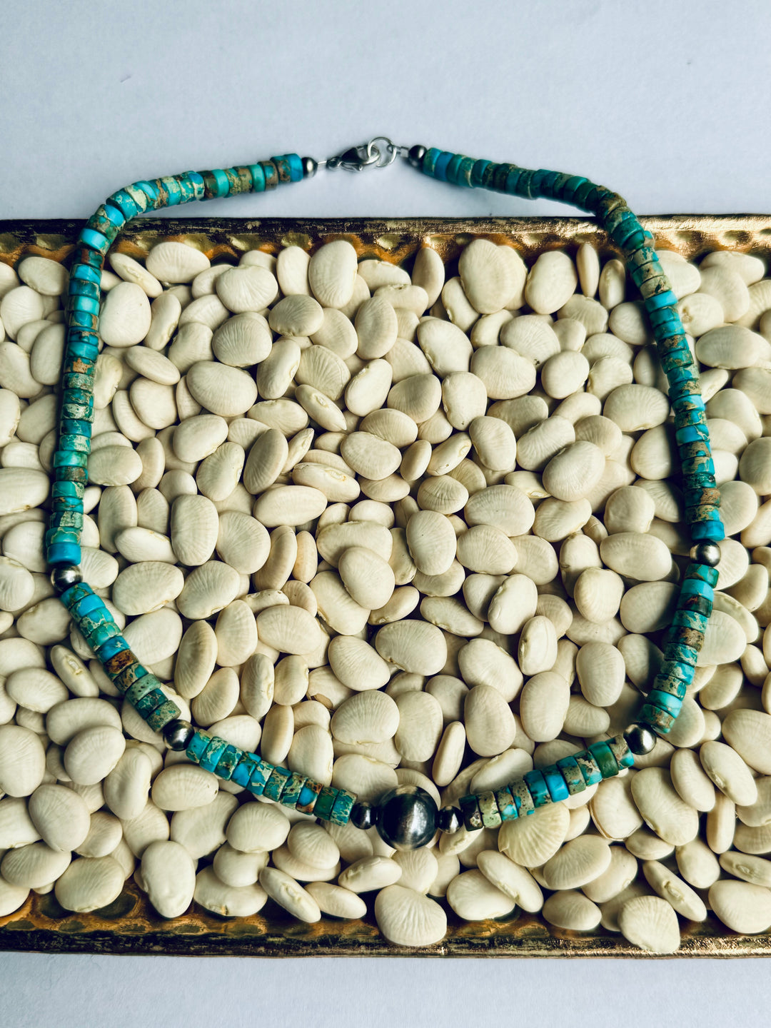 Desert Sky Kingman Turquoise Necklace with Navajo Pearls - Blue Tones