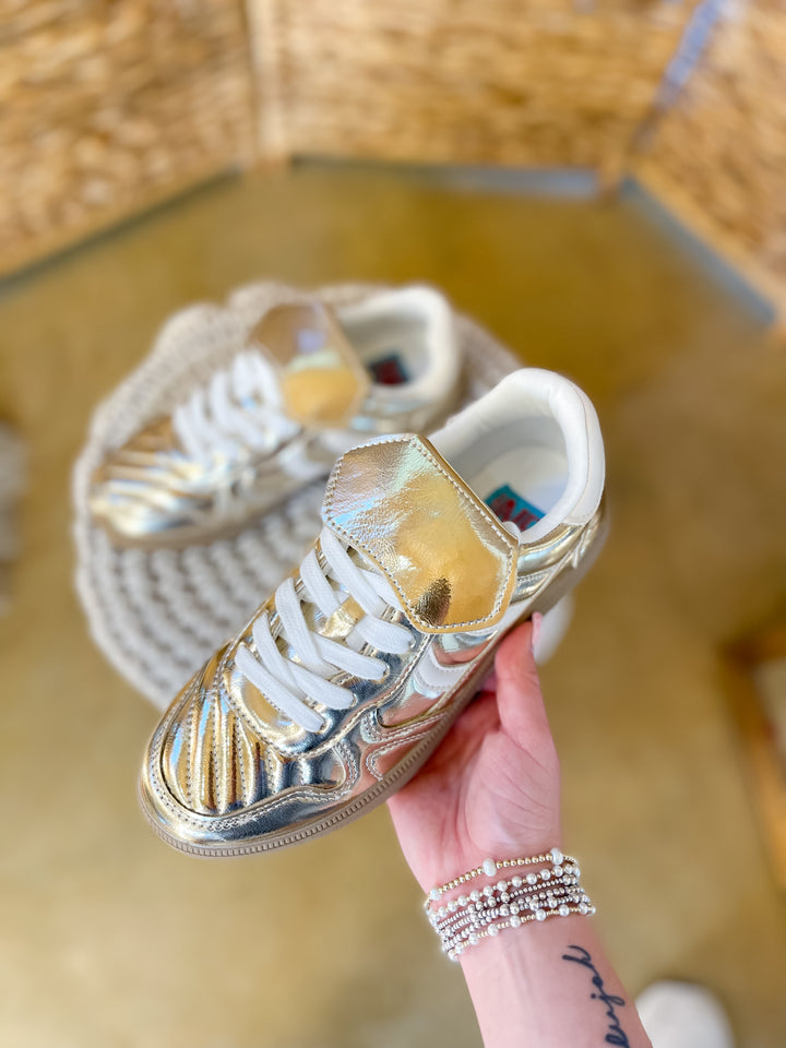 Naughty Monkey | One Step Ahead Metallic Lace-Up Sneaker in Gold