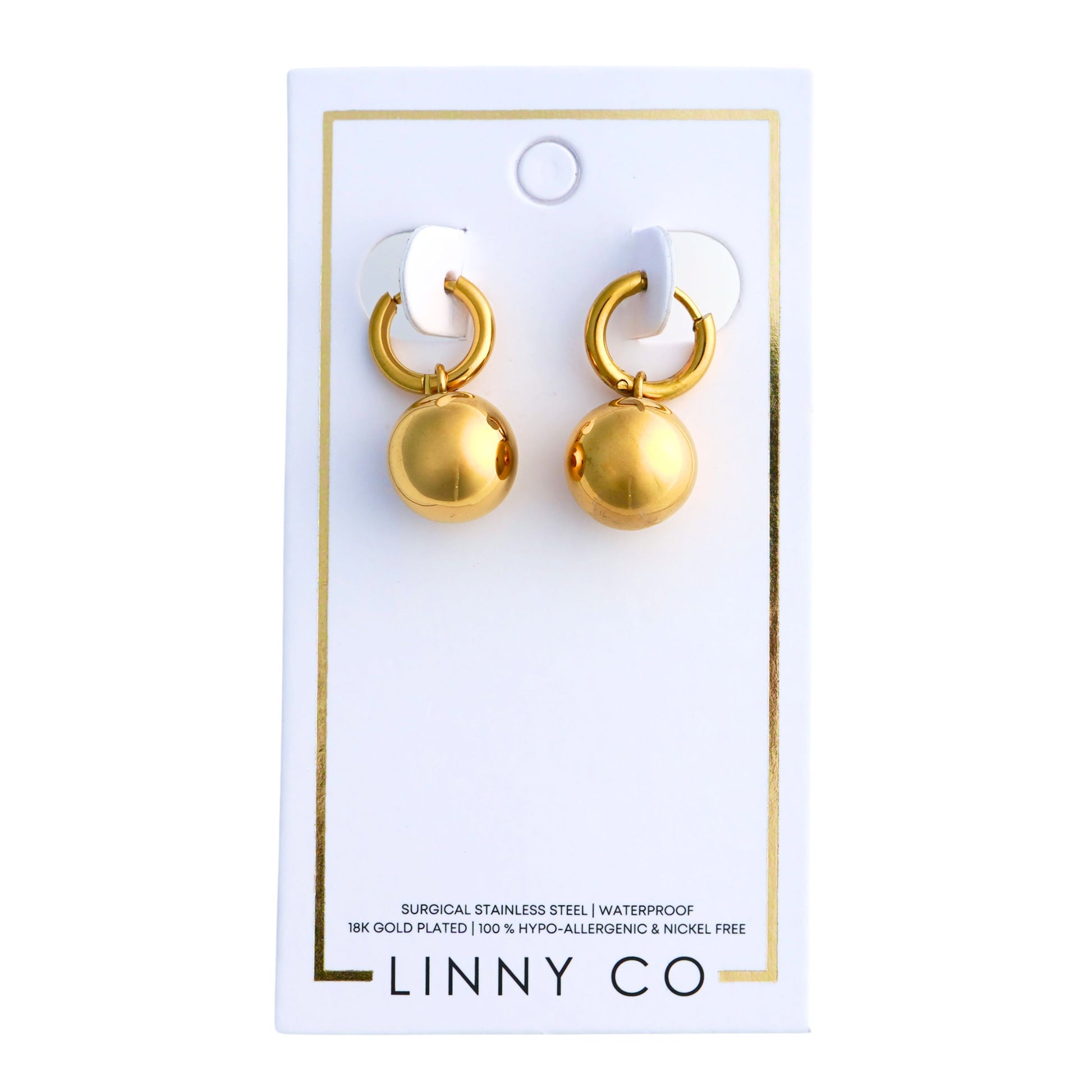 Linny Co | Charlotte Gold Tone Huggie Hoop Earring with Ball Pendant