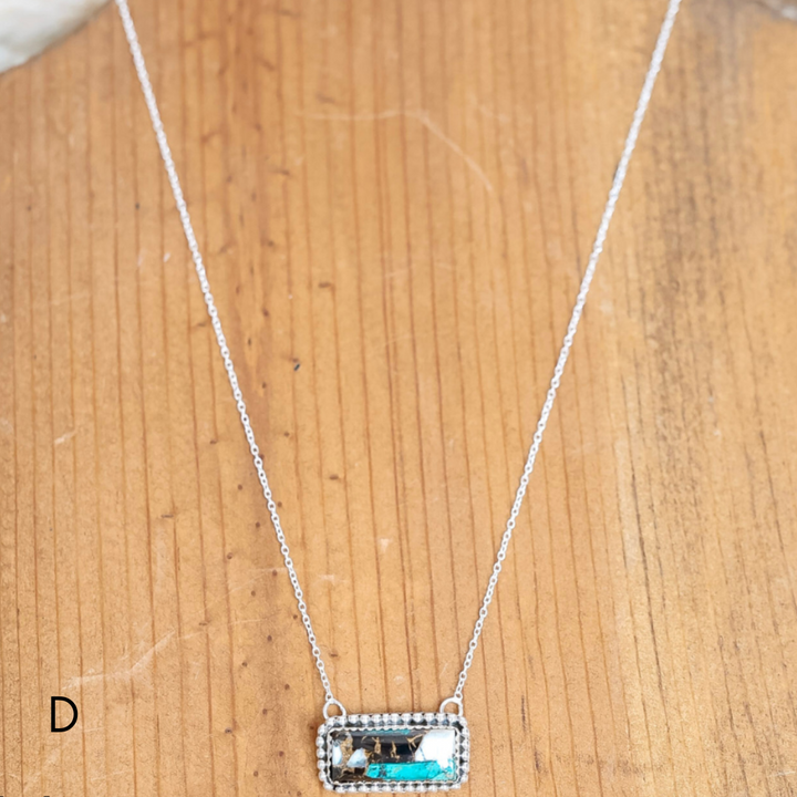 Hada Collection | Silver Chain Necklace with Large White Buffalo and Turquoise Mix Bar Pendant