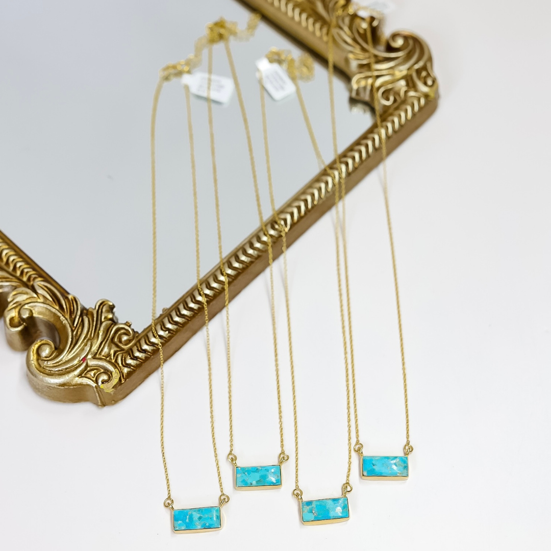 Hada Collection | Handmade 14k Gold & Kingman Turquoise Mini Bar Pendant Necklaces