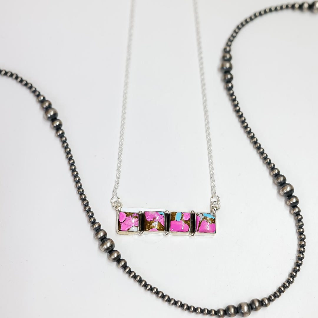 Hada Collection | Handmade Sterling Silver Cotton Candy Stone Cluster Bar Necklace