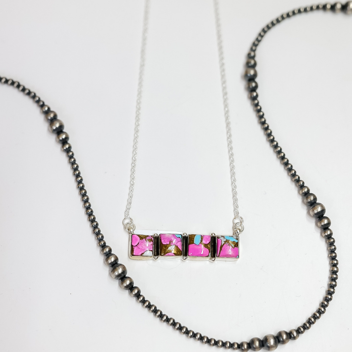 Hada Collection | Handmade Sterling Silver Cotton Candy Stone Cluster Bar Necklace