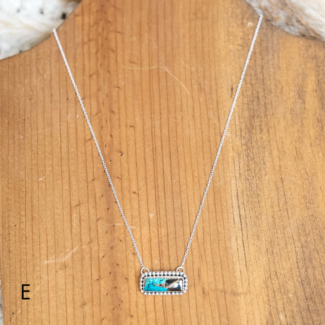 Navajo | Silver chain necklace with White Buffalo and Turquoise Mix Bar Pendant