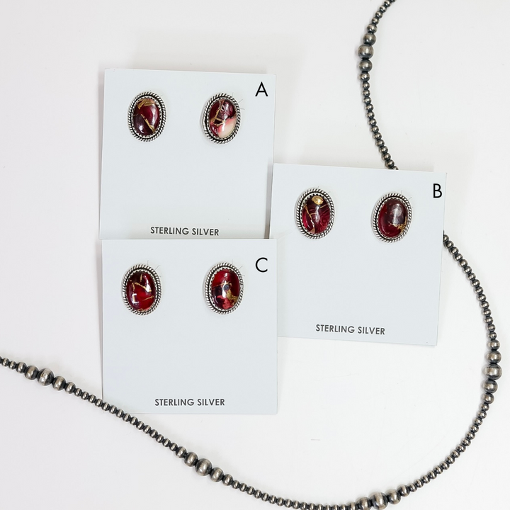 Hada Collection | Handmade Sterling Silver Oval Stud Earrings with Rose Dahlia Remix Stones