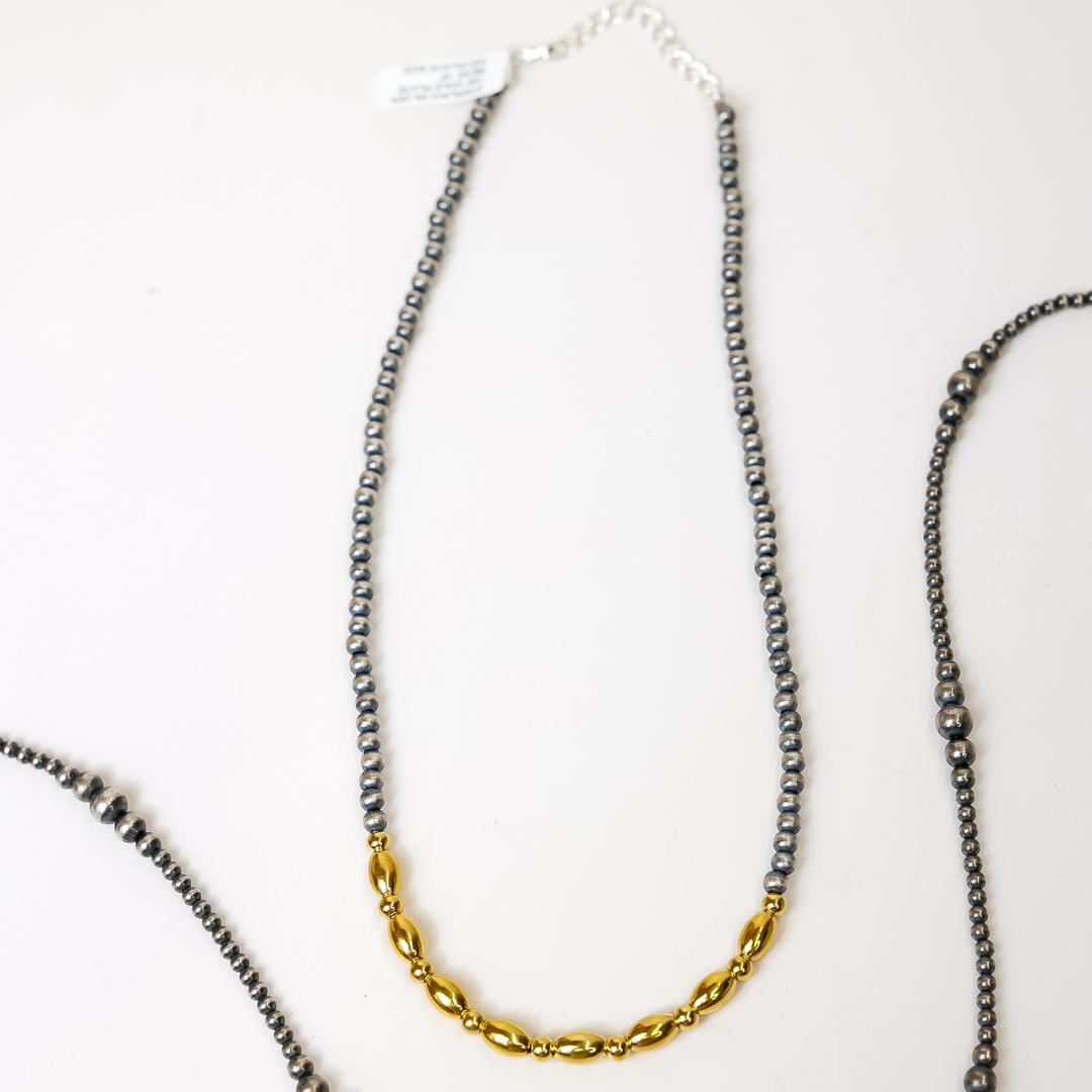 14K Gold & Sterling Silver Navajo Pearl Two Toned Necklace #2