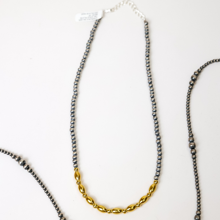 14K Gold & Sterling Silver Navajo Pearl Two Toned Necklace #2