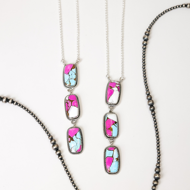 HaDa Collection | Handmade Sterling Silver and Cotton Candy Stone Drop Statement Necklace
