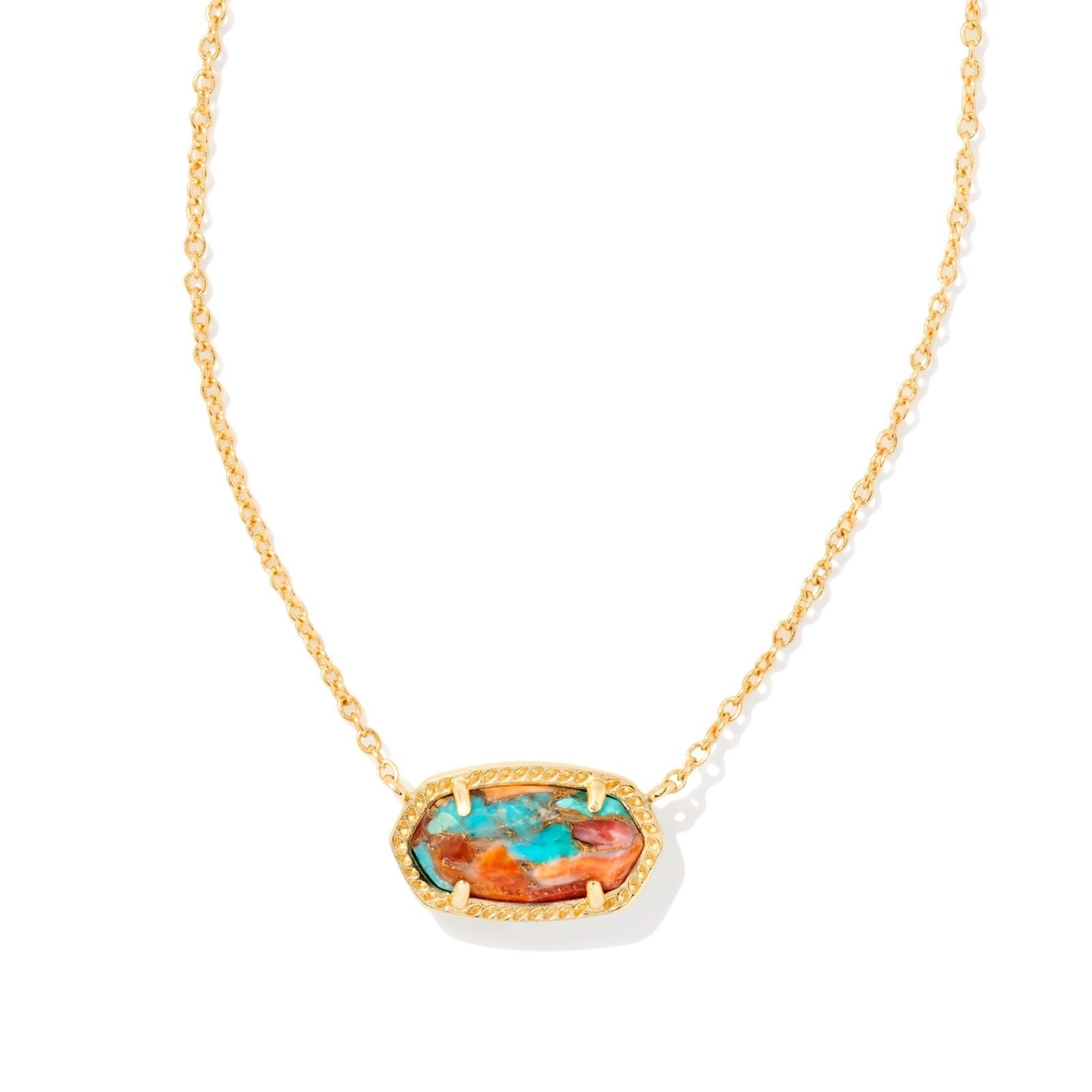 Kendra Scott | Elisa Gold Pendant Necklace in Bronze Veined Turquoise Magnesite Red Oyster - Giddy Up Glamour Boutique