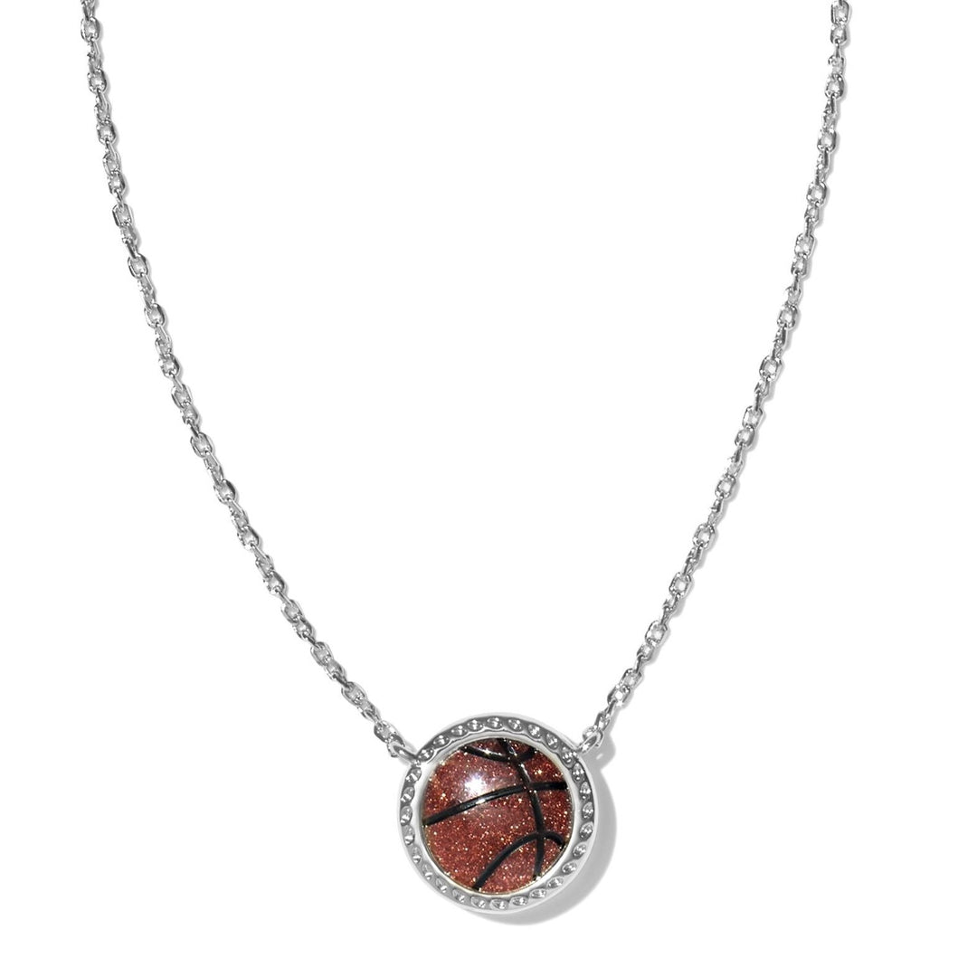 Kendra Scott | Basketball Silver Short Pendant Necklace in Orange Goldstone - Giddy Up Glamour Boutique